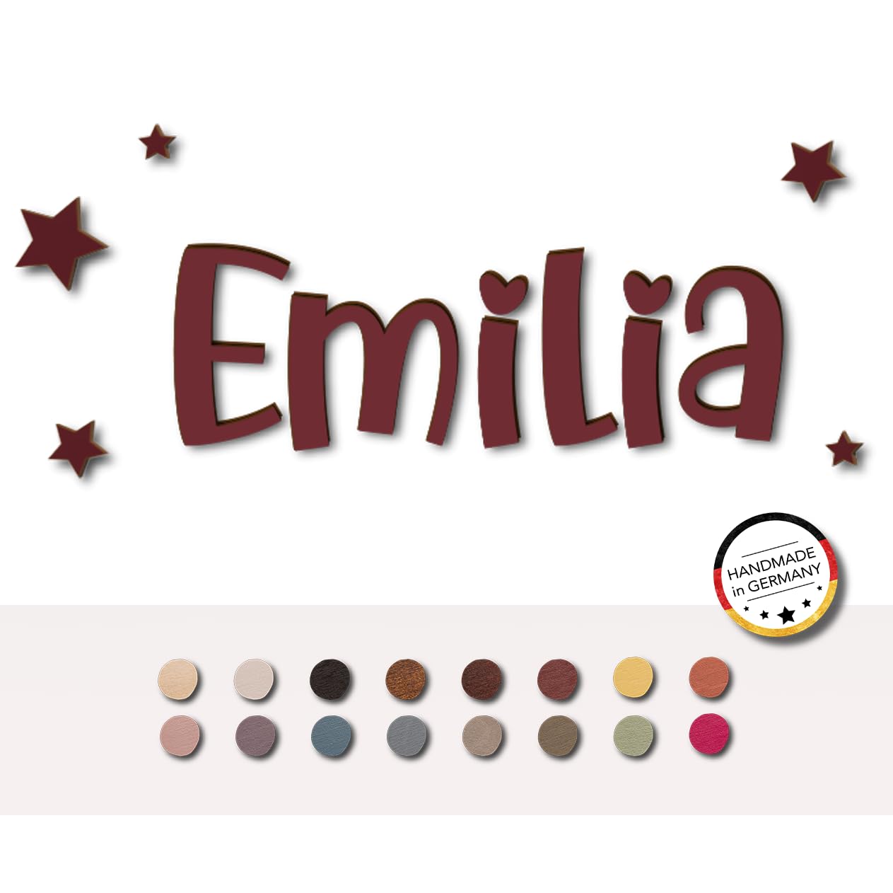 Individueller 3D Schriftzug aus Holz mit Kleberückseite für Kinderzimmer, Wohnzimmer, Büro, Küche, Flur - personalisierbar - Türschild mit Namen - Wanddeko (tiefrot)