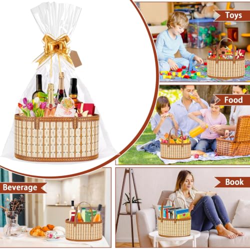 Image of Dreamtop 3 Set Baskets for Gifts Empty, Woven Bamboo Gift Basket Empty Large with Handles, Sturdy Gift Basket Kit Empty to Fill for Christmas Birthday Baby Shower Wedding Gift