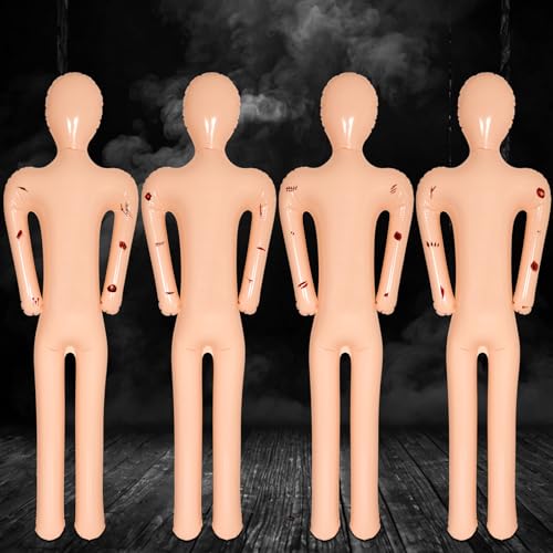 4-Pack 60 Inch Halloween Decorations Outdoor Props: Life-Like Dead Body Inflatables with Tattoos Creepy Victims for Yard Haunted House Party Decor