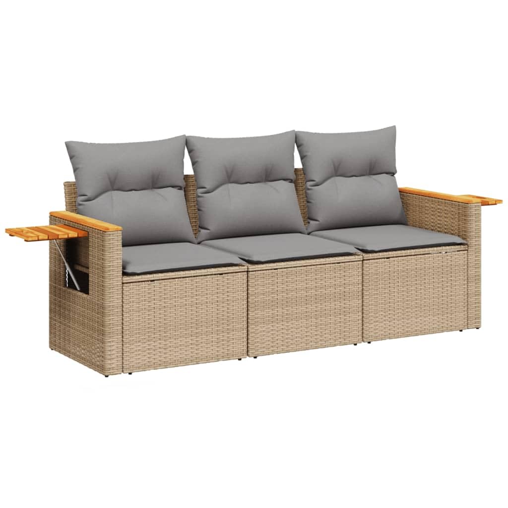 IKAYAA Divanetto da Esterno 3 Posti con Contenitore Divano da Giardino in Polyrattan Salotto da Giardino in Polyrattan Set da arredo per Esterno con Cuscini-Beige e Grigio-3 pz
