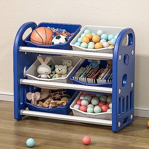 Yone jx je Kids Toy Storage Organizer with 6 Bins, Multi-Functional Nursery Organizer Kids Furniture Set Toy Storage Cabinet Unit with HDPE Shelf and Bins for Playroom, Bedroom, Living Room (Navy)