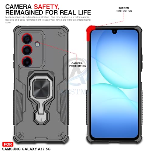 Image of AESTMO Armor Back Cover for Samsung Galaxy A17 / M17 / F17 5G | Ring Holder & Kickstand & Camera Protection in-Built | 360 Degree Protection Back Case Cover (Black)