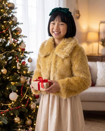 Image of BOLEROSE Girls Collared Faux Fur Bolero Jacket