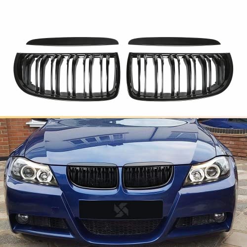YIUBCZOQI E90 riñones negro rejilla para BMW Serie 3 E90 E91 2005 - 2008 E91 doble puente riñón barbacoa deportiva Cover