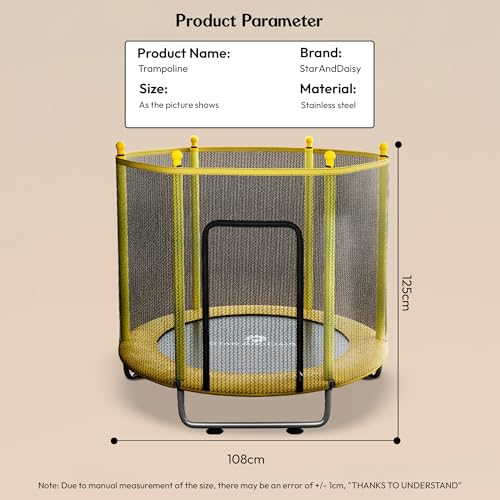 Image of StarAndDaisy 55 inch Trampoline for Kids at Home with Safety Net /Trampoline for Adults, Indoor & Outdoor / 120KG Loading Capacity with Stainless Steel Frame & Legs -55 inch, 4.5 Feet (Yellow)