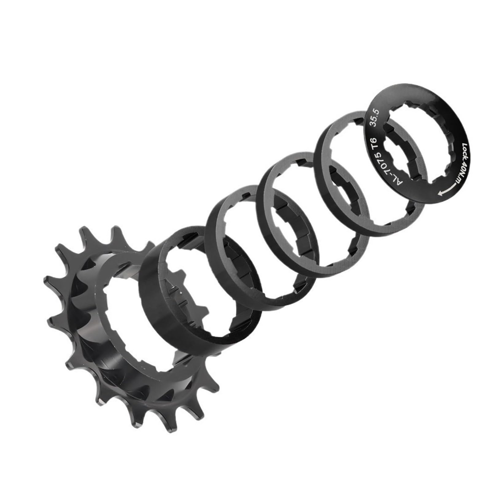 Compatible con El Kit De Conversión Rueda Libre Una Sola Velocidad Tanke, 18 Dientes, Piñón Cassette, Aleación Aluminio 7075 CNC Sprocket Speed Cassette(16T Black)
