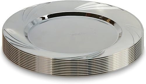 Bandejas desechables prémium para niños de 6.5 pulgadas (10 unidades)  Elegantes platos de plástico de color plateado  Peso pesado  Perfecto para