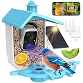 Smart Bird Feeder with Camera Solar Powered, 2K HD Video Live View Bird Feeders for Outdoors, AI Recognition & Instant Alerts,Weatherproof, Gift for BirdLovers & Garden Birdwatching, Blue