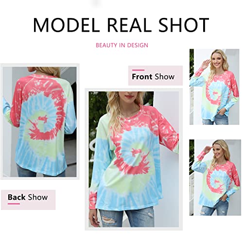 Tanst Sky Plus Size Tops For Women Long Sleeve, Color Block Sweatshirt Fall Tie Dye Tops For Leggings Long Sleeve Crew Neck Shirts Maternity Pajama Outdoor Apparel Rainbow 18-20 #TOP2