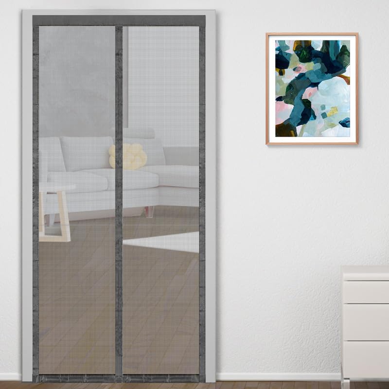 Classic Mosquito Net for Doors with Magnet – Heavy-Duty Fiberglass Mesh | Strong Auto-Close Magnets | Full Frame Hook-&-Loop | DIY Installation for Wooden/UPVC/Marble Doors (210×70 cm, Grey)