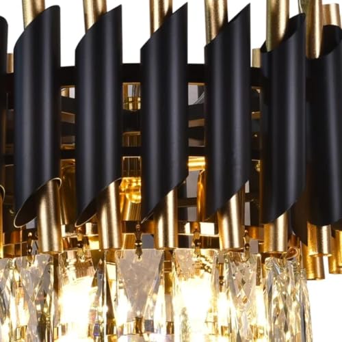 Image of Desidiya Black Mamba Modern Crystal Pendant Light 4 Tiers Black and Gold Fixtures 14 inch Round, Stainless Steel Tube Crystal Golden Finish Exqusite Design Pendant for Home and Office (500mm)