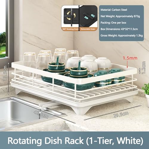 Escurreplatos Compacto - Escurreplatos con Tubo de Drenaje Giratorio para una organización eficiente de la Cocina y un Secado rápido, Ideal para Espacios pequeños