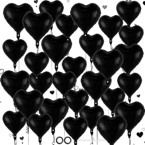 Image of 50 Pcs Black Heart Balloons,5 Inch and 10 Inch Heart Foil Balloons Love Balloon Valentine Balloon for Birthday Party Wedding Engagement Party Baby Shower Valentine Day Decorations