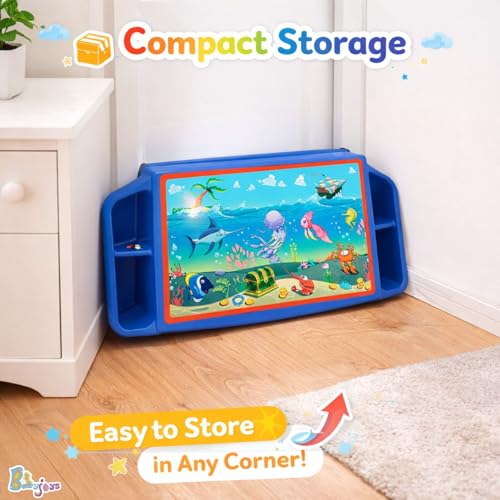 Image of Kids Plastic Multipurpose Laptop & Activity Table with Game Print and Side Storage - Study and Play Desk for Children (Blue)