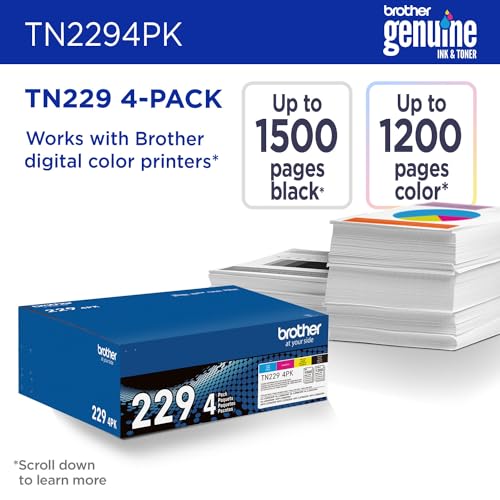 brother genuine tn2294pk standard yield 4-pack printer toner cartridges - black cyan magenta yellow toner multipack