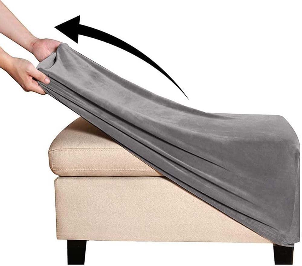 ZGantrix Velvet Ottoman Slipcover Stretch Rectangle Footstool Cover Folding Storage Ottoman Covers for Living Room with Elastic Bottom (Color : Grey, Size : X-LARGE)