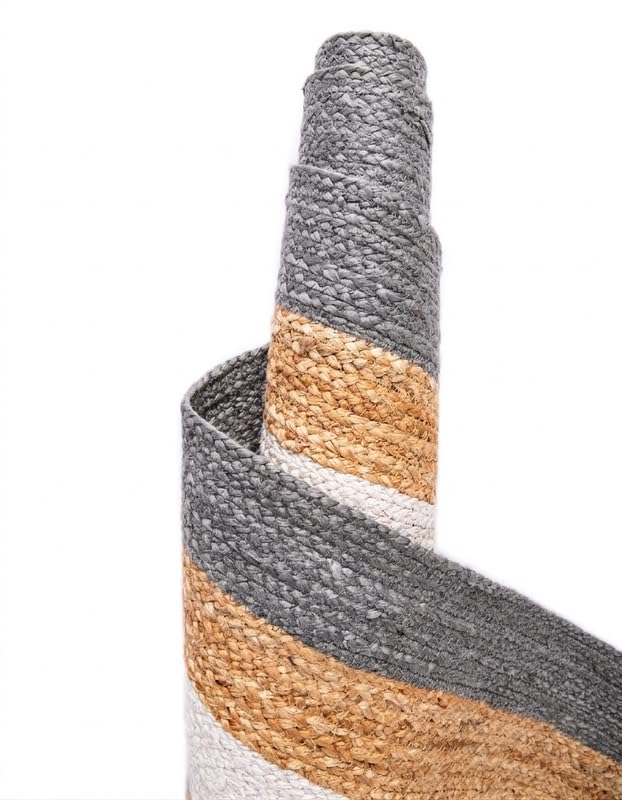 Tappeto in iuta misto cotone, 3,5 x 4,5 m, grigio e bianco con beige