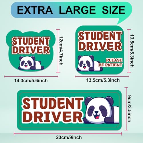 Image of Student Driver Please Be Patient Car Magnet, Green Panda Cute Shape, Patient with Reflective Magnetic Bumper Sticker Set Detachable, Novice Safety Signs.Set of 3