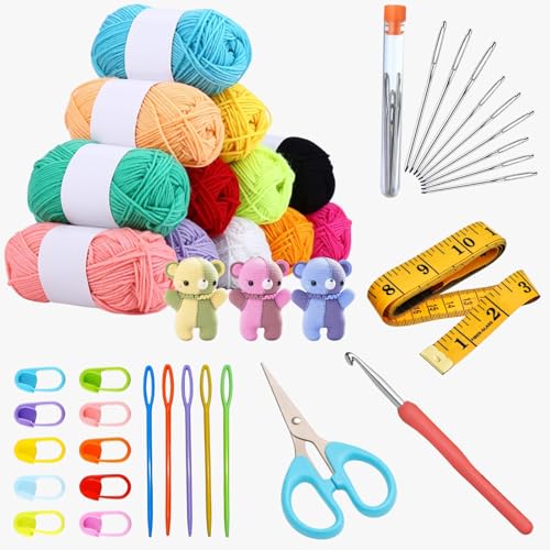 Image of LeafLoom Crochet Set, Crochet Kit for Beginners with Yarn, Ergonomic Hook, Needles, Stitch Markers, Scissors & Tape Measure - Complete DIY Amigurumi Starter Set(DIY Beginners Crochet kit)