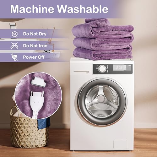 Electric Heated Blanket Full Size 72"x84", Cozy Large Oversized, 5 Heating Levels & 10 Hours Auto Off, Cozy for Bed, Sofa, & Office, Machine Washable, Purple