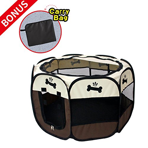 Pet Portable Foldable Playpen, Exercise 8-Panel Kennel Mesh Shade Cover Indoor/Outdoor