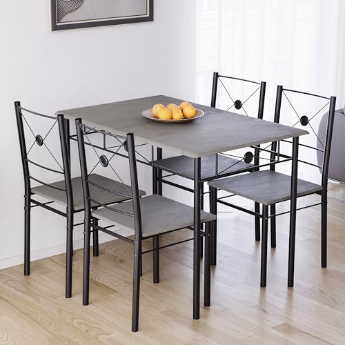Vida Designs Roslyn Set Tavolo da Pranzo e Sedia, Cucina Colazione Moderna Set di Mobili Contemporanei (Grigio Cemento, 4 Posti)
