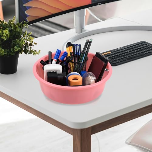 Image of Kuber Industries Pack of 4 Desk Organizer | Stationery Organizer | Multipurpose Storage Organizer | Office Supplies for Pen-Pencil-Staplers | Desktop Organizer | 6 LTR | Light Pink & White