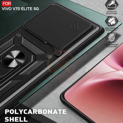 Image of Armor Bumper Back Cover Case for Vivo V70 5G / V70 Elite 5G | Rotating Camera Cover, Ring Holder & Kickstand | Heavy Duty & 360 Degree Protection Vivo V70 5G / V70 Elite 5G Back Cover (Black)