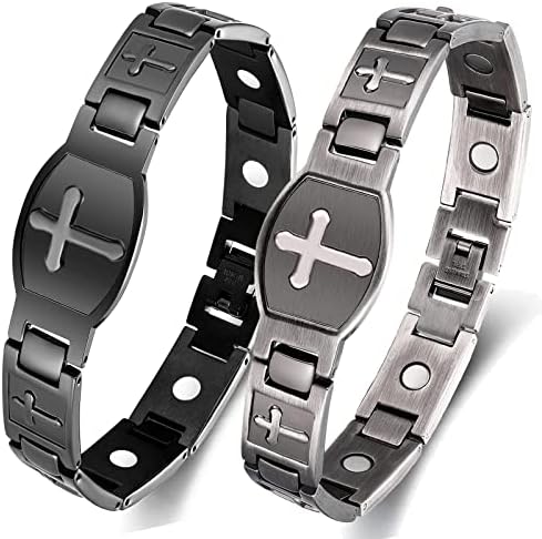 Vicmag 2PCS Ultra Strength Magnetic Bracelet for Men Titanium Steel Magnet Bracelet Jewelry Valentine's Day Gift with Adjust Tool