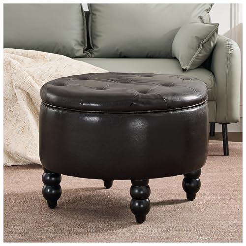 24-Inch Tufted Storage Ottoman with Black Legs