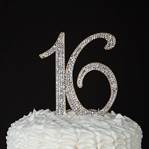 Ella Celebration 16 Cake Topper Gold 16th Birthday Party Supplies Sweet 16 Rhinestone Decoration (Gold) - Thumbnail 6