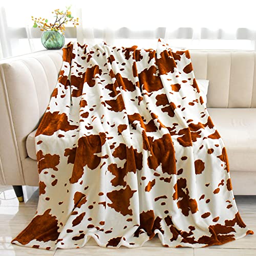 Brown Cow Print Blanket for Adults, Teens and Girls - Cowhide Throw for Women - Cute Baby Blanket - Cow Gifts 50"x 60"