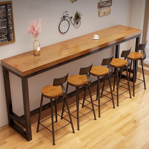 Mesa de bar de madera maciza con marco de metal negro, fácil de montar, altura de encimera de isla de cocina contemporánea para bar en casa