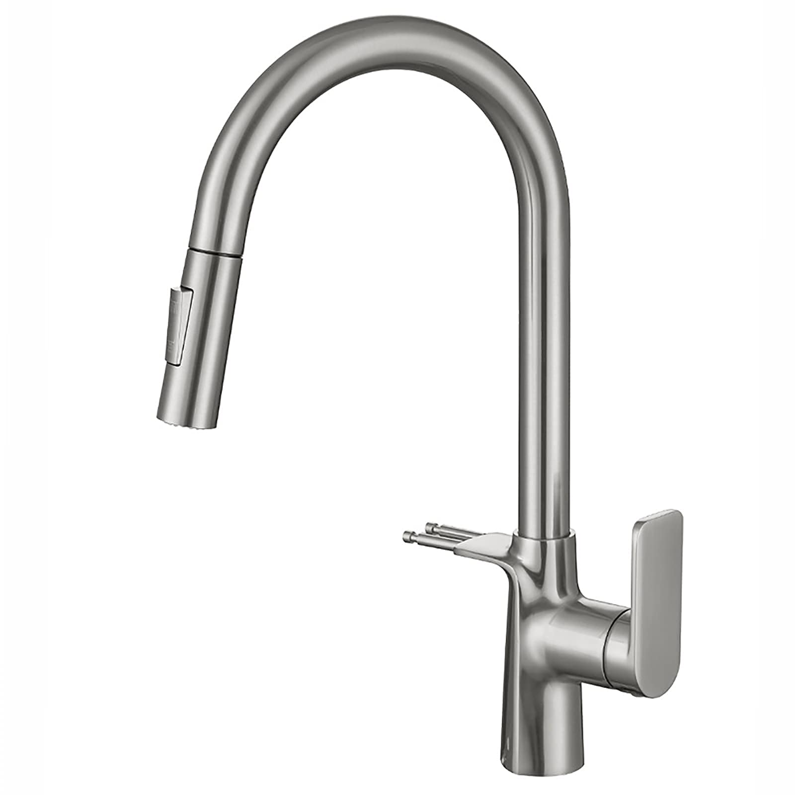 VDOQTLJT Kitchen Faucet with Pull Down Sprayer High Arc 360° Swivel Stretchable Sink Deck Mount Single Handle Tap with Hooks Gray(Brushed)