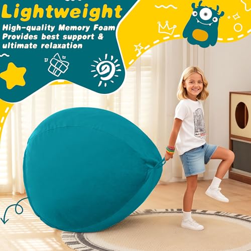 HABUTWAY 2FT Bean Bag Chair, 2' Beanbags Small Bean Bag Chairs with Filling, Teardrop Bean Bag Chair Luxurious Velvet Ultra Soft Fur with Removable Cover (Dark Green)