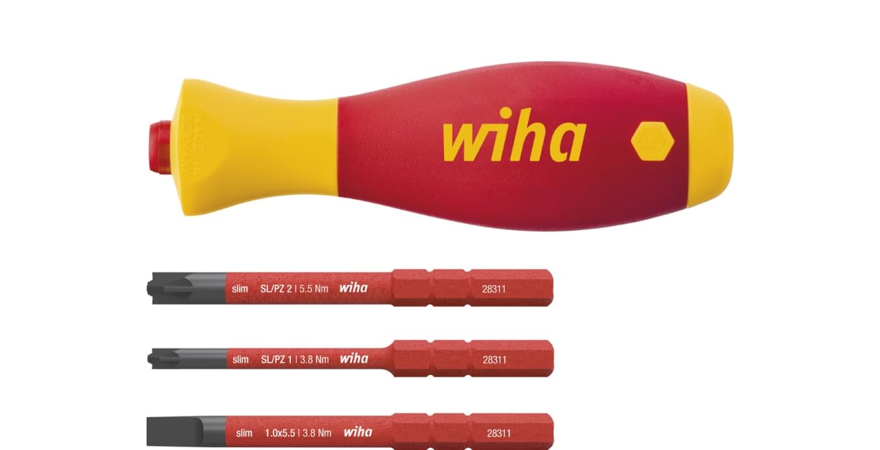 Wiha 43449 SlimBits Screwdriver Slotted PZ Bit Holder Slimvario VDE Electrician