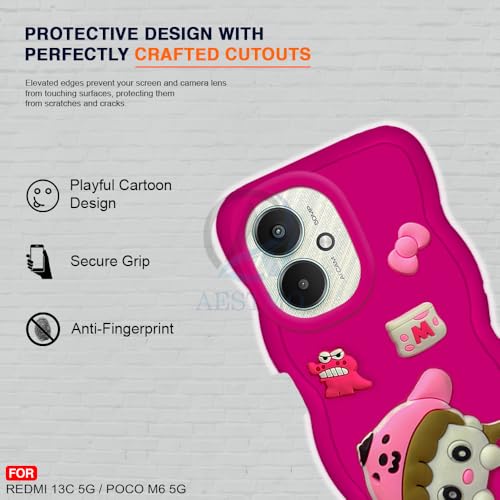 Image of AESTMO Back Case Cover for Redmi 13C 5G / Poco M6 5G | 3D Cute Fun Cartoon Characters | Anti Slip Grip Cute Wave Curly Frame Shape | Back Cover for Redmi 13C 5G / Poco M6 5G | (Pink)
