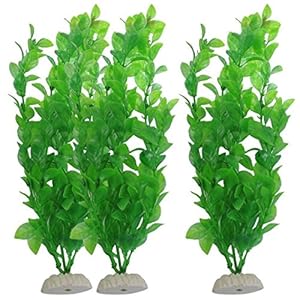 WalshK 3 piezas de acuario de peces de tanque Plantas artificiales de plástico verde 10.6 «de altura