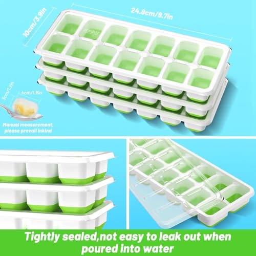 Image of Crasts Ice Cube Trays Airabc Silicone with Removable Lid, Easy-Release Flexible 14-Cube Trays, LFGB Certified and BPA Free, Stackable Covers for Cocktail, Freezer