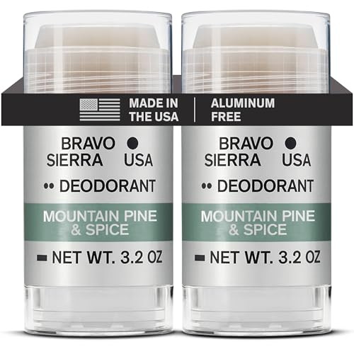 Image of Bravo Sierra Aluminum-Free Mens Deodorant - Antiperspirant for Men, 2-Pack | Natural Ingredients for Long Lasting All-Day Odor & Sweat Protection - Mountain Pine & Spice - Baking Soda Free