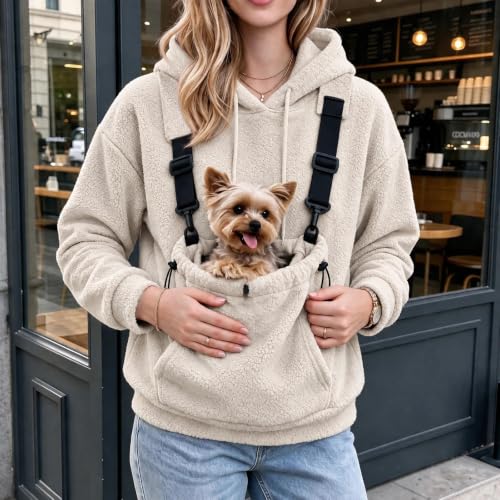 Pet Pouch Hoodie Women Fuzzy Carrier Kangaroo Front Pouch Sweatshirt - image 8