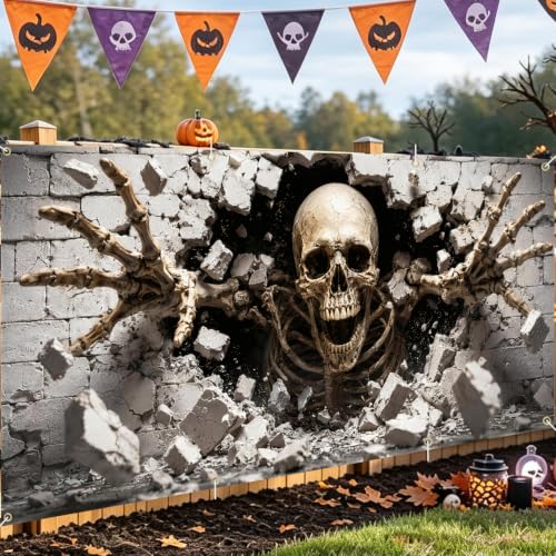 Image of Halloween Garage Door Decorations 6 x 13 ft, Skeleton Wall Cover