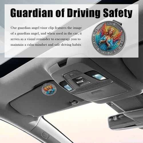 Image of Colorful Guardian Angel Visor Clips for Cars,Stylish Guardian Angel for Car Visor Clip with 3D Embossed Design,Car Angels Visors Clip as Cars Decorations to Guard Driving Safety