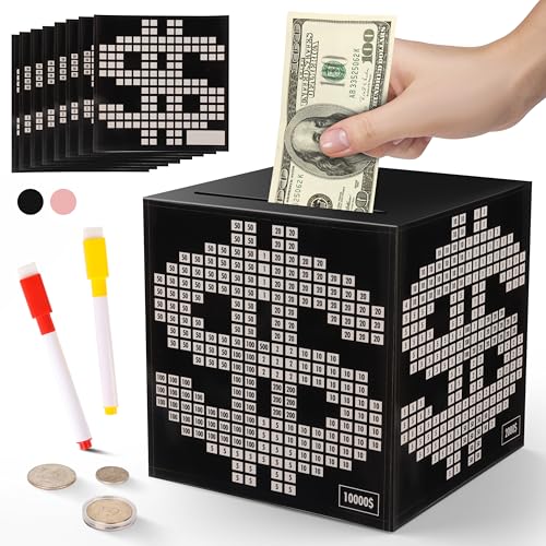 Primo Lines Piggy Bank for Adults, Unbreakable Metal Cash Box with Money Target, 10k Savings Challenge Box, 4.72inch Money Saving Box 10000 with Counter for Savings Goal $3000 $5000, Kakeibo Money Box