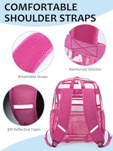 Image of Clear Backpack for School, Heavy Duty Transparent Bookbag | Reinforced Biuld, 0.5mm Thick PVC, Padded Straps, 6 Pockets, Fits Boys /Girls /Adults, for College Work Travel