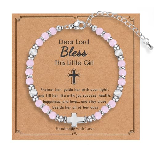 Image of Tiny Natural Gemstone Cross Charm Bracelet, Christian First Communion Gifts for Daughter Girlfriend Mother, Meaningful Jewelry