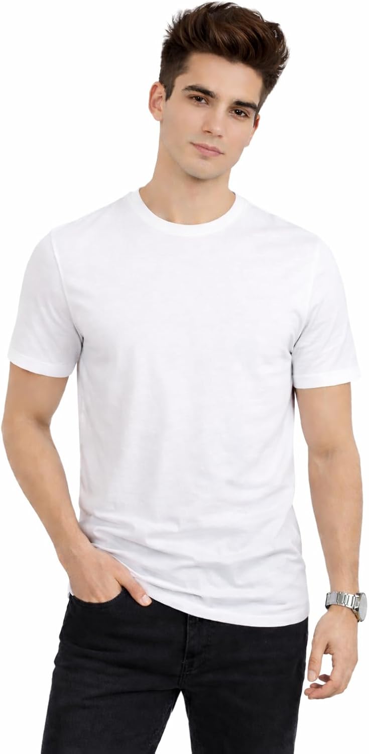 Men Crew Neck T-Shirt Premium Soft Cotton Slim Fit Tee 95% Cotton 5% Spandex Pre-Shrunk Plain Tee Classic Casual Undershirt