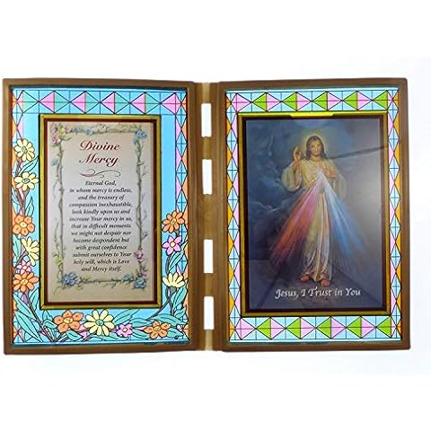 C BC Stained glass double frame with prayer and Divine Mercy Jesus image 18cm Cover