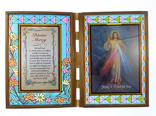 Vidriera marco doble con oración y Divina Misericordia Jesús imagen 18cm