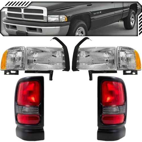 EPIC LIGHTING OE Style Replacement Headlights Tail Lights Corner Signal Lights Pair Set Compatible with Dodge 94-02 Ram 1500 02 Ram 2500 3500 Truck [ 6-Piece ] Combo